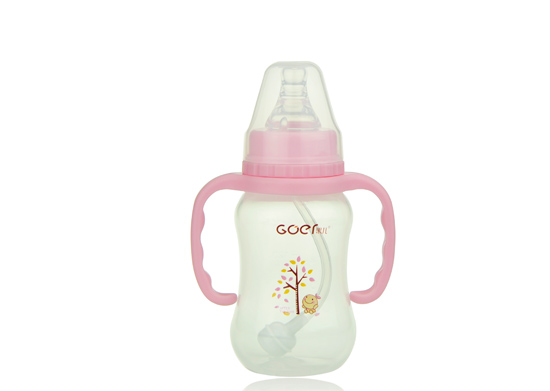 果兒180ML標口PP弧型自動吸奶瓶粉色