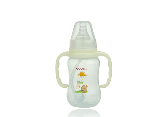 果兒180ML標(biāo)口PP弧型自動(dòng)吸奶瓶白色