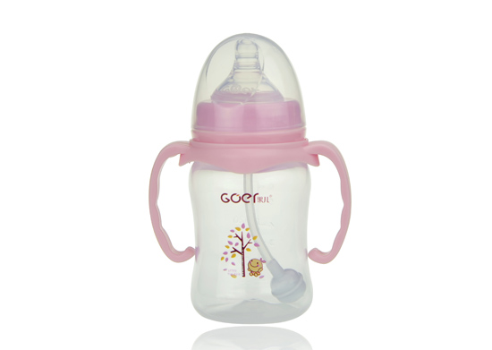 果兒180ML寬口PP弧型自動(dòng)吸奶瓶粉色