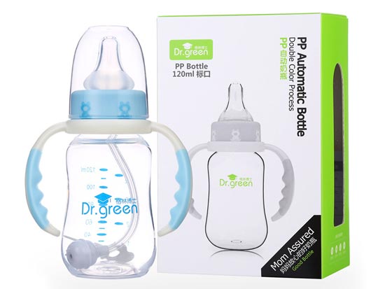 格林博士標(biāo)口PP自動(dòng)奶瓶120ML藍(lán)色
