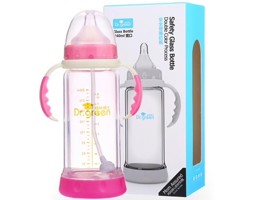 格林博士寬口安全玻璃奶瓶240ML紅色