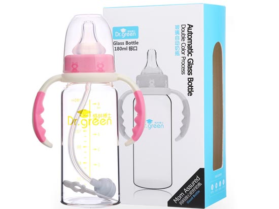 格林博士標口玻璃自動奶瓶180ML紅色
