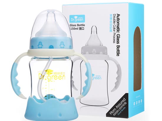 格林博士寬口玻璃自動(dòng)奶瓶150ML藍(lán)色