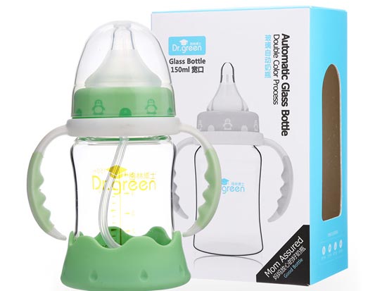格林博士寬口玻璃自動(dòng)奶瓶150ML綠色