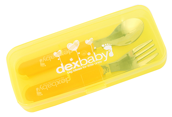 Dexbaby 直柄不銹鋼叉勺組小號黃色