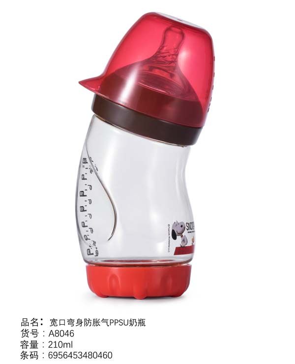 史努比寬口彎身防脹氣PPSU奶瓶210ml