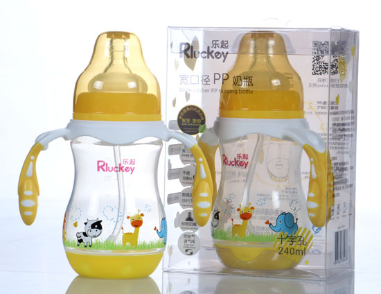 樂(lè)起寬口徑PP奶瓶240ml黃色