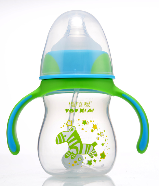 優(yōu)嘻噯炫彩PP寬口自動(dòng)奶瓶180ML藍(lán)綠色