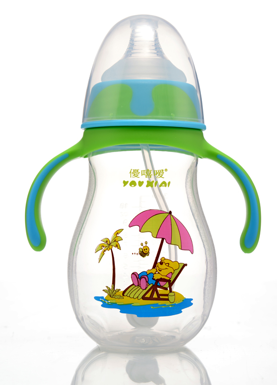 優(yōu)嘻噯炫彩PP寬口自動奶瓶300ml藍綠色