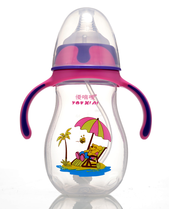 優(yōu)嘻噯炫彩PP寬口自動(dòng)奶瓶300ml紫紅色