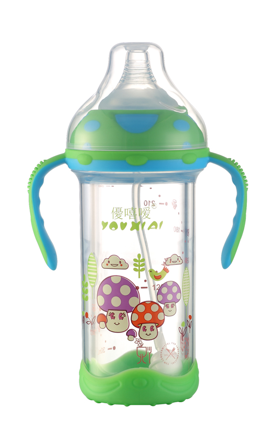 優(yōu)嘻噯炫彩防爆寬口晶鉆玻璃奶瓶240ML藍(lán)色