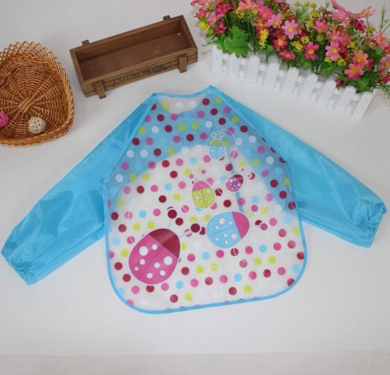 嬰兒EVA免洗吃飯衣圍兜圍嘴長(zhǎng)袖藍(lán)瓢蟲