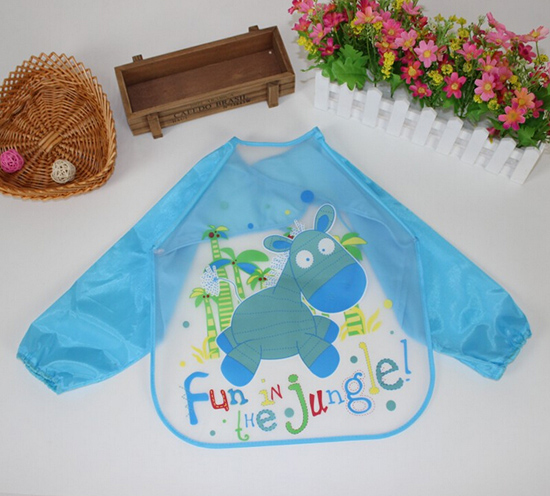 嬰兒EVA免洗吃飯衣圍兜圍嘴長袖天藍