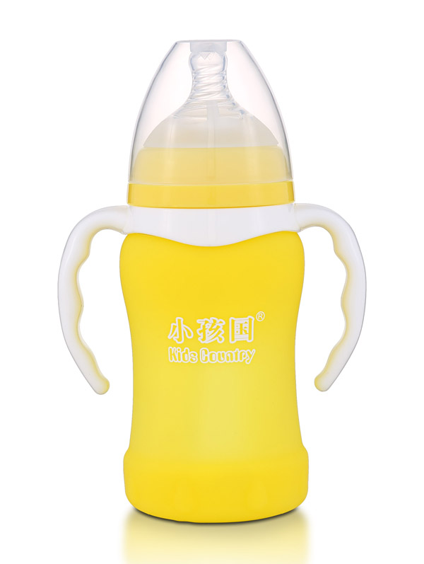 小孩國寬口感溫自動玻璃奶瓶220ML 黃色