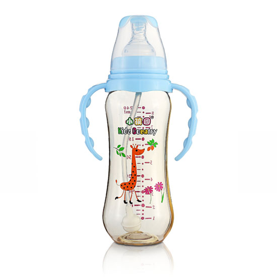 小孩國標(biāo)口弧形自動PPSU安全奶瓶240ML藍色