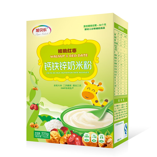 旭貝樂(lè)核桃紅棗鈣鐵鋅奶米粉盒裝