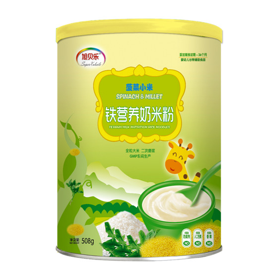 旭貝樂(lè)菠菜小米鐵營(yíng)養(yǎng)奶米粉罐裝