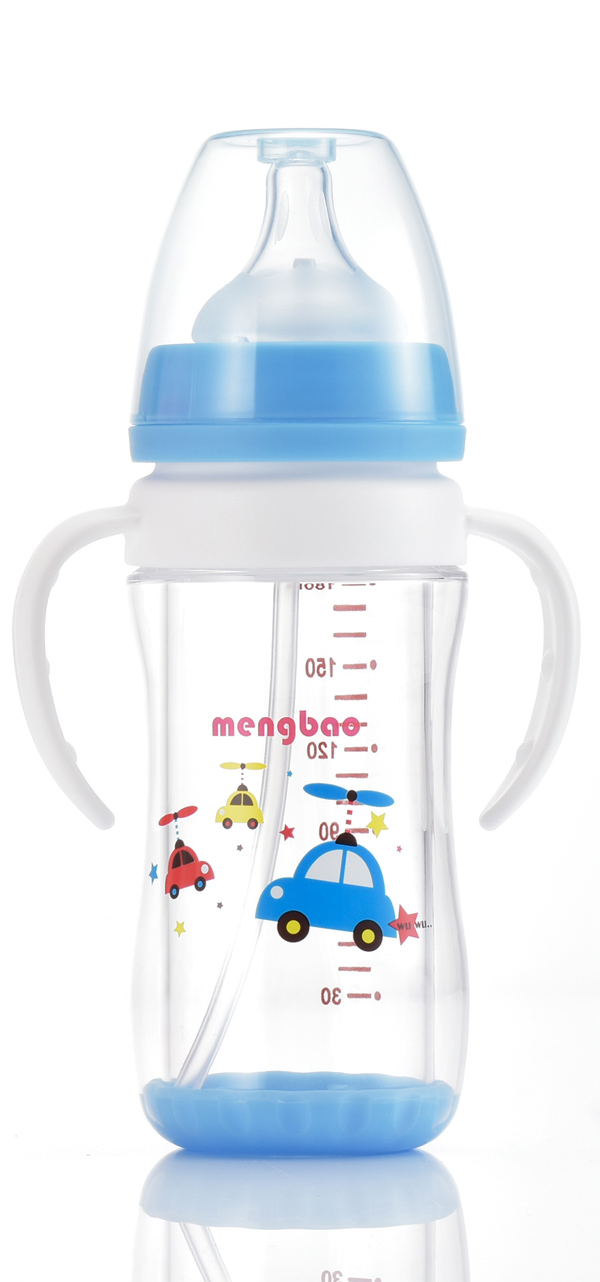 盟寶雙層抗摔玻璃奶瓶180ml-藍(lán)色