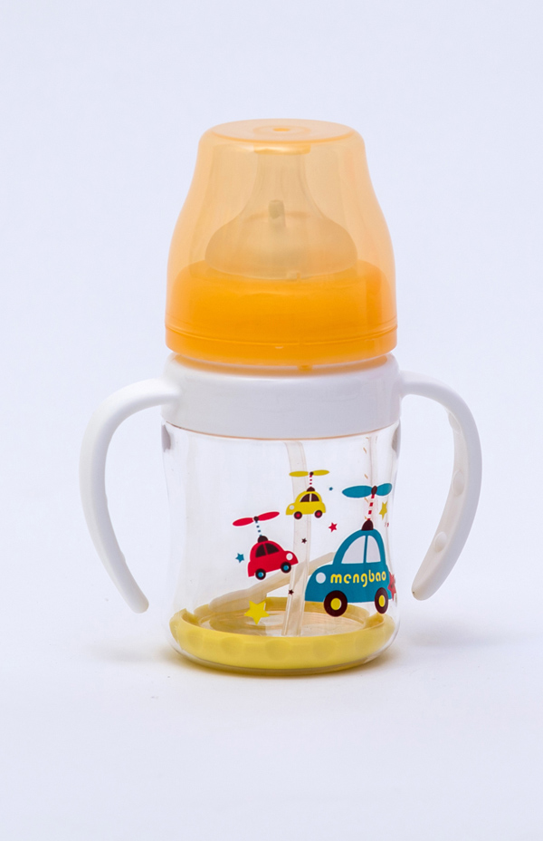 盟寶雙層抗摔玻璃奶瓶-小橙