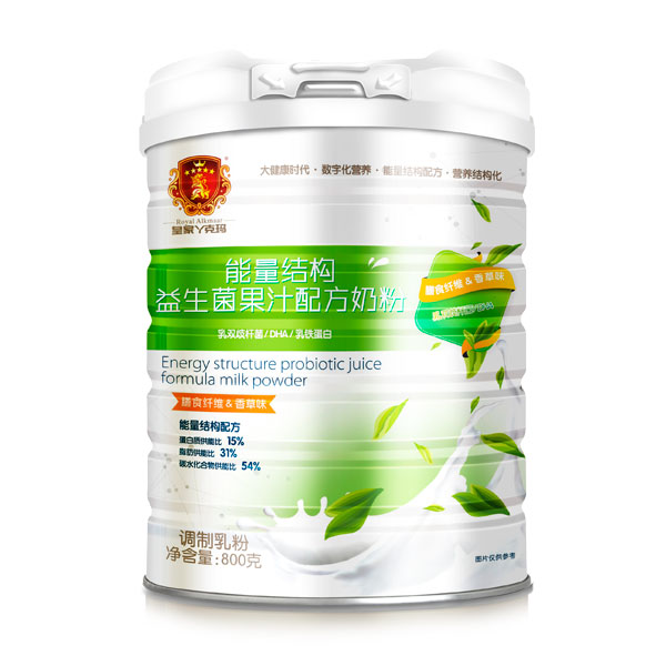 皇家丫克瑪能量結(jié)構(gòu)益生菌果汁配方奶粉鐵聽800克(香草味)