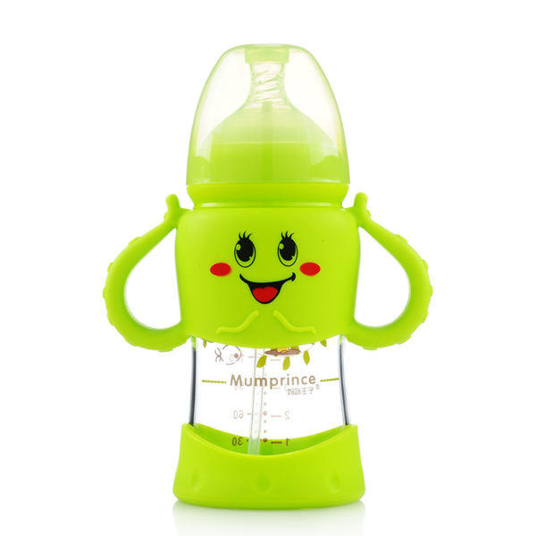 媽咪王子寬口晶鉆玻璃自動(dòng)吸卡通奶瓶200ml 綠色