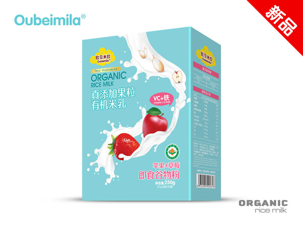 歐貝米拉真添加果粒有機米乳 蘋果+草莓 盒裝