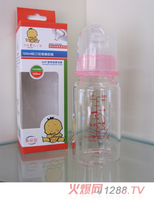 愛乳小熊120ml標(biāo)口徑玻璃奶瓶粉色