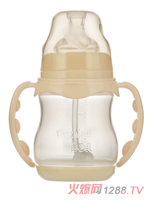 嬰之美寬口雙耳自動圓弧PP奶瓶帶底180ML乳白色