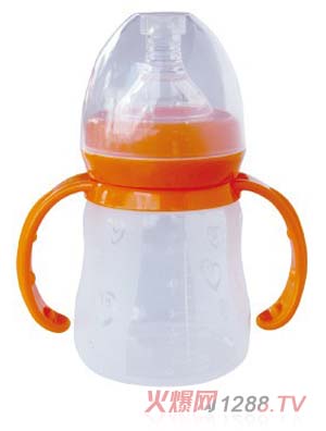 培貝寬口徑帶柄硅膠奶瓶200ml
