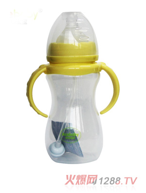 安心寶寶270ml寬口雙耳自動PP奶瓶黃色