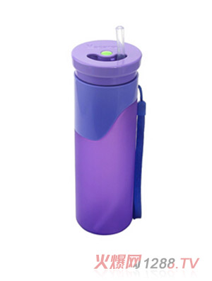 馬卡龍奶嘴硅膠內(nèi)膽折疊水杯 紫色 吸嘴蓋 500ml