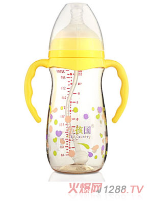 小孩國寬口香檳自動(dòng)PPSU安全奶瓶320ML黃色