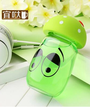 宜噠創(chuàng)意防爆玻璃水杯蘑菇蓋大肚杯耐熱綠色