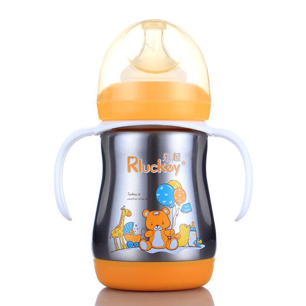 樂(lè)起不銹鋼保溫奶瓶 黃色帶柄