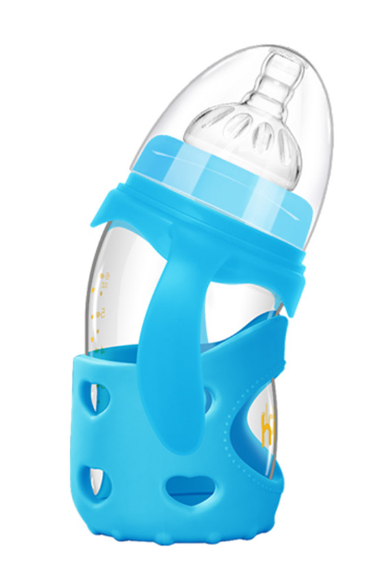 浩一貝貝新生兒彎頭寬口防脹氣奶瓶藍色雙柄160ml