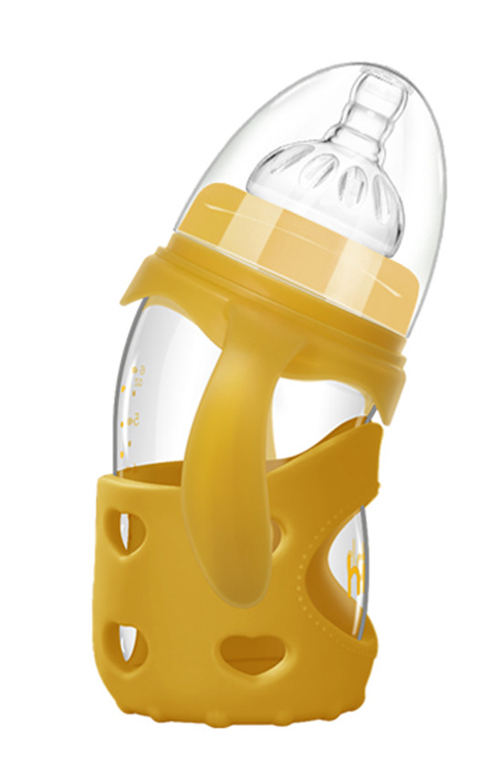 浩一貝貝新生兒彎頭寬口防脹氣奶瓶黃色雙柄160ml